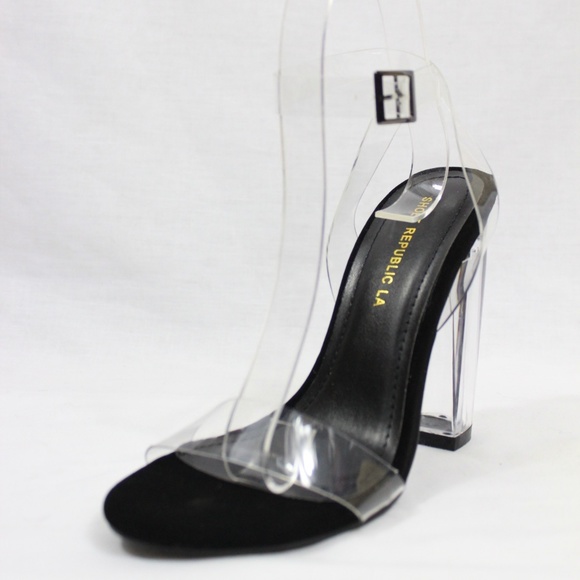 Chunky Block Chunky Clear Lucite Perspex Sandals - Picture 2 of 4